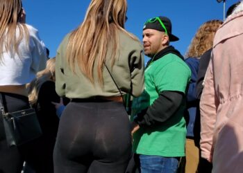 Candid Creepshot See Through Black Leggings