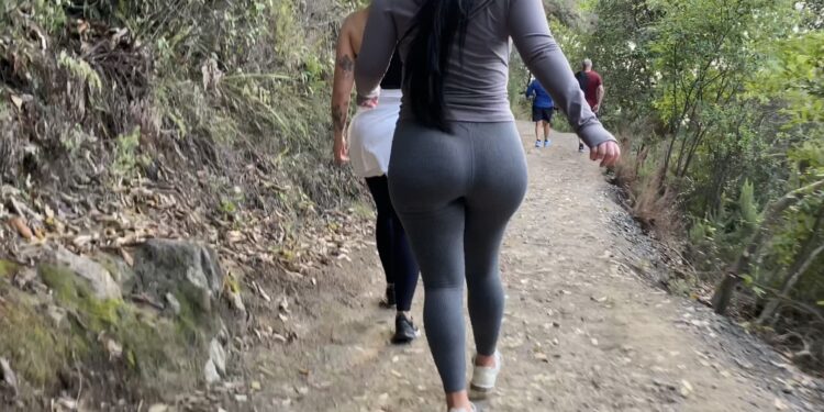 Candid Jiggly Fat Ass Latina in Grey Leggings