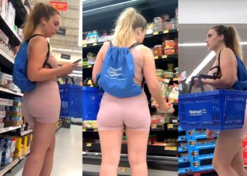 Sexy Pink Short Leggings Candid Girl Shopping