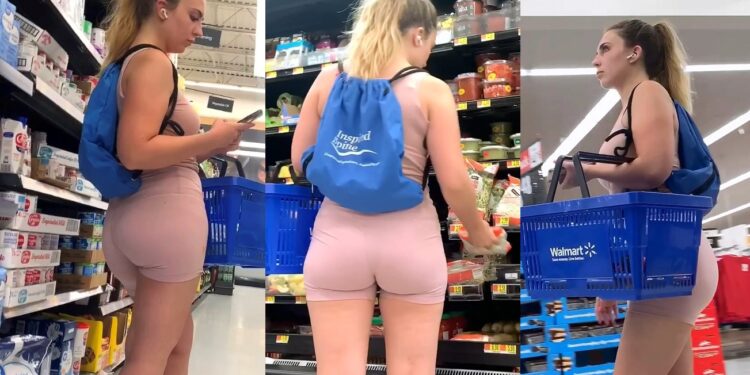 Sexy Pink Short Leggings Candid Girl Shopping