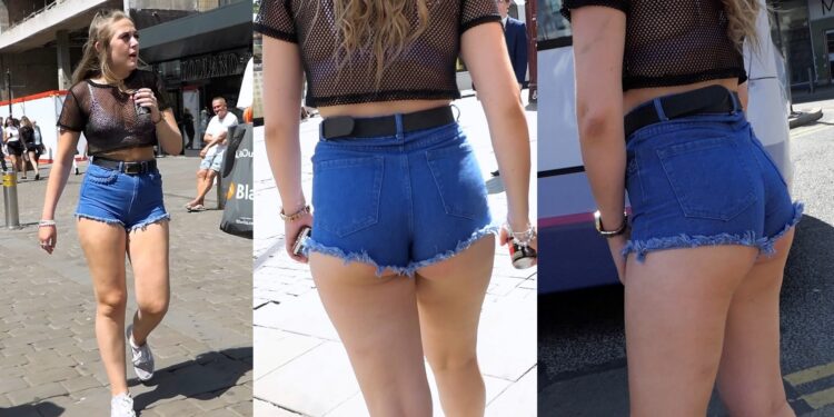 Candid Girl Creepshot Thick Ass Denim Shorts