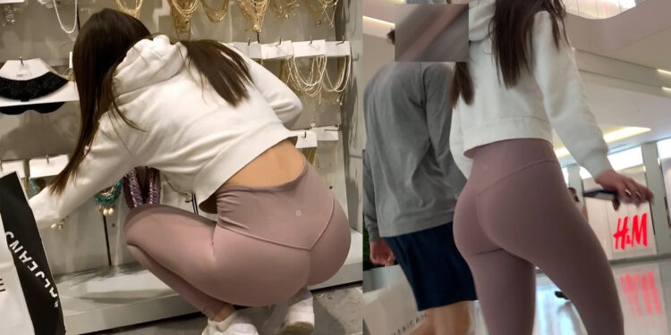 Slim Girl Pink Leggings Booty in Mall Voyeur Spandex